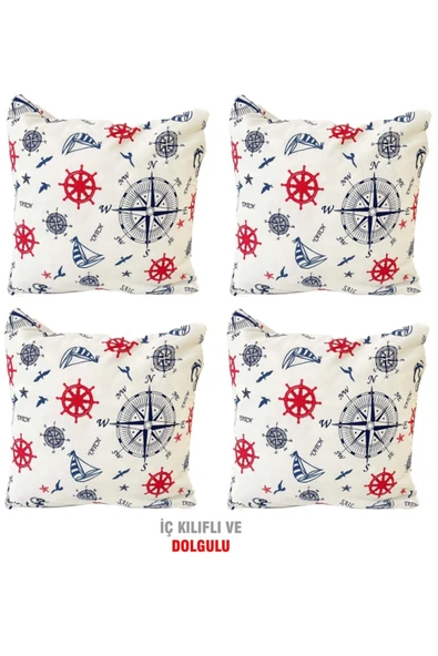 Vip Home Concept Market Ürünleri  Kırlent Yastık Dolgulu Fermuarlı Vip Yastık 4 Adet-43x43 Cm(marin)