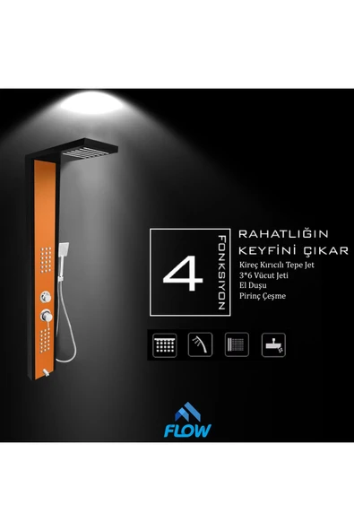 Flow Yapı Çift Renk (Siyah-Bakır) Masajlı Duş Paneli - Dikey Jakuzi - Robot Duş - El Duşu - Lüx - 3