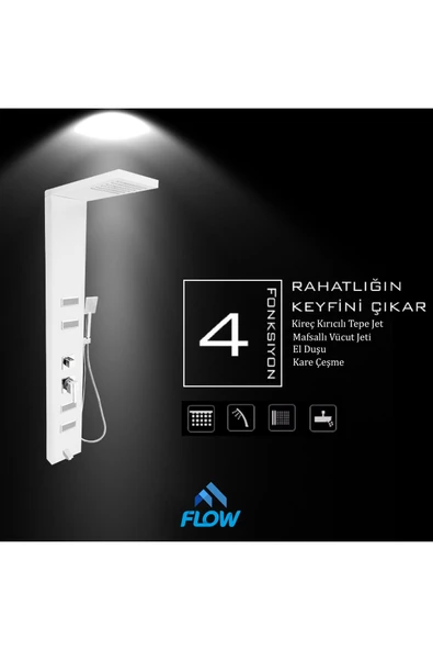 Flow Yapı Diamond Beyaz Masajlı Duş Paneli - Dikey Jakuzi - Robot Duş - El Duşu - Lüx Duş - 4
