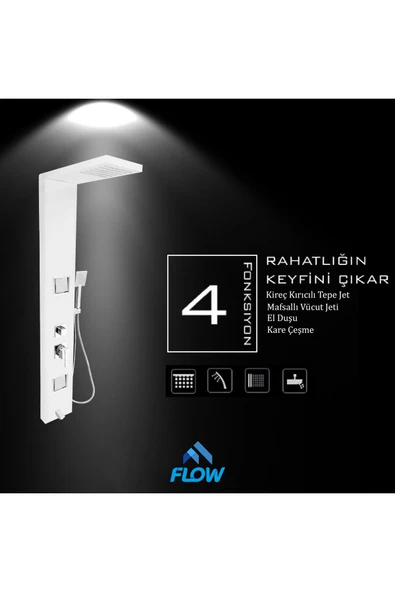 Flow Yapı Atlas Beyaz Masajlı Duş Paneli - Dikey Jakuzi - Robot Duş - El Duşu - Lüx Duş - 4
