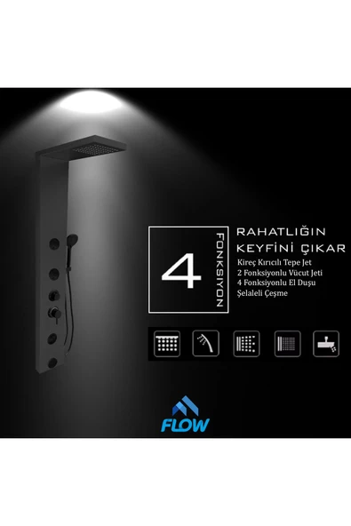 Flow Yapı Venüs Antrasit Gri Premium Masajlı Duş Paneli - Dikey Jakuzi - Robot Duş - El Duşu - Lüx Duş - 4