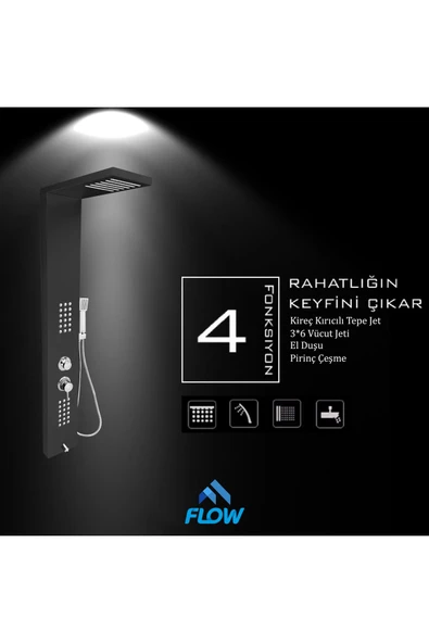 Flow Yapı Victoria Antrasit Gri Masajlı Duş Paneli - Dikey Jakuzi - Robot Duş - El Duşu - Lüx Duş - 4