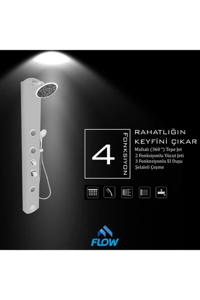 Flow Yapı Stella Silver Gri Masajlı Duş Paneli - Dikey Jakuzi - Robot Duş - El Duşu - Lüx Duş - 4