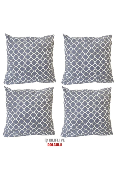 Vip Home Concept Market Ürünleri  Kırlent Yastık Dolgulu Fermuarlı Vip Yastık 4 Adet-43x43 Cm(griçatı)