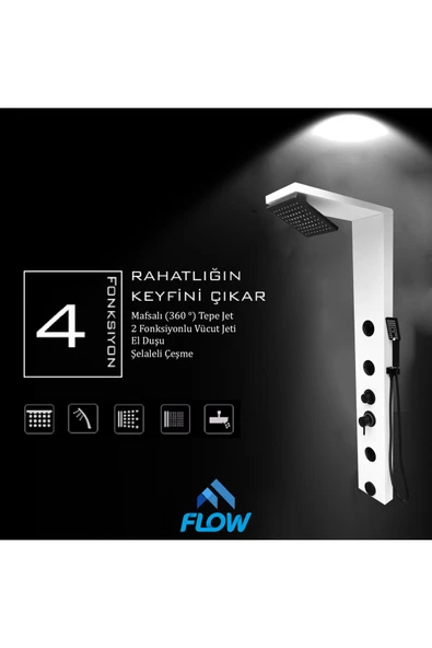 Flow Yapı Venüs Beyaz Premium Lena Masajlı Duş Paneli - Dikey Jakuzi - Robot Duş - El Duşu - Lüx Duş - 3