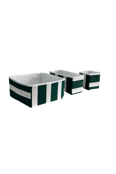 Vip Home Concept  3'lü Çekmece İçi Çamaşır Düzenleyici Çocuk Odası Katlanır Saklama Kutusu Organizer Set-YEŞİL BEYAZ