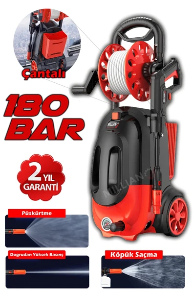 Profesyonel 180 Bar - Bakır Sargılı Yüksek Basınçlı Çok Amaçlı Araba Bahçe ve Oto Yıkama Makinesi - 2