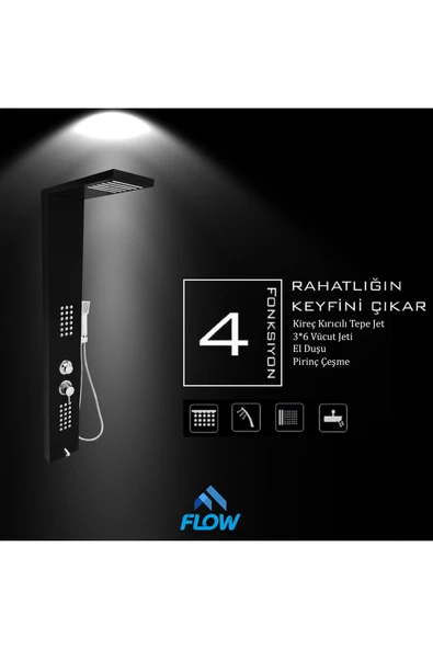 Flow Yapı Victoria Siyah Masajlı Duş Paneli - Dikey Jakuzi - Robot Duş - El Duşu - Lüx Duş - 4