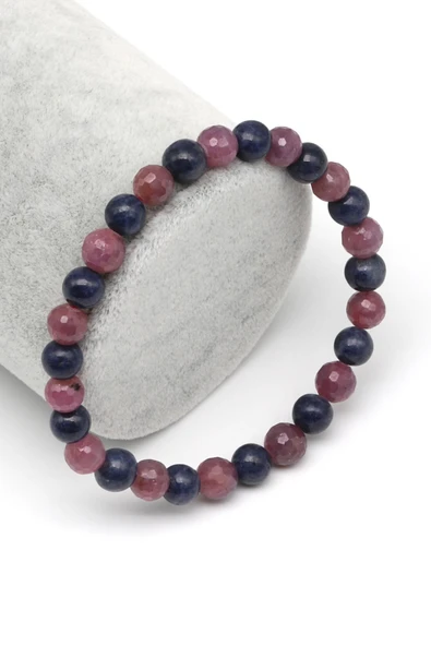 Yakut-Safir Doğal Taş Bileklik 6 mm Fasetli-Küre Kesim