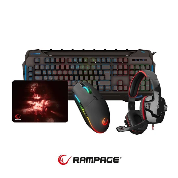 Rampage KB-R63 STAGE Makrolu Klavye SN-R9 Kulaklık R63 RGB Mouse + Mousepad 4lü OYUNCU SETİ