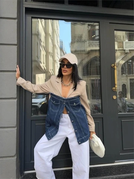 PARÇALI CEKET ÜST ATLAS - ALT KOT - Bej