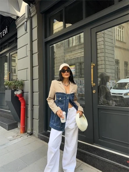 PARÇALI CEKET ÜST ATLAS - ALT KOT - Bej - 3