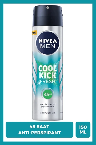 NIVEA MEN Erkek Sprey Deodorant Cool Kick Fresh 150ml, 48Saat Anti-perspirant, Kaktüs Suyu, Yoğun Ferahlık ürün görseli