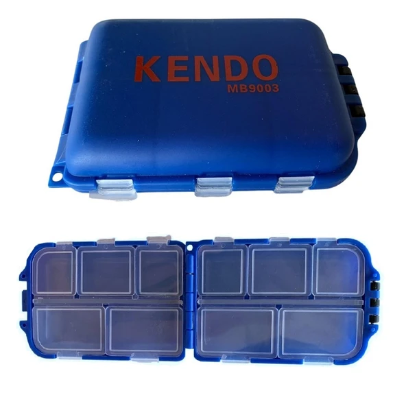 Kendo MB9003 Mini Plastik İğne-Fırdöndü-Klips Kutusu 10 Gözlü Mavi