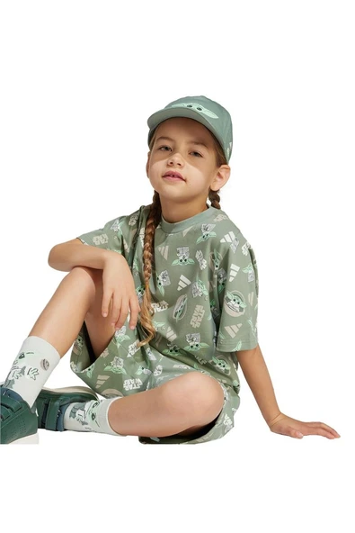 adidas Unisex Çocuk  Yeşil  T-Shirt LK SW MNDO T JF3650 - Resim 4