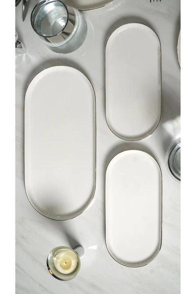 Farika Porselen Zühre Platin Yaldız 3 Parça Porselen Sunum Tabağı - 2