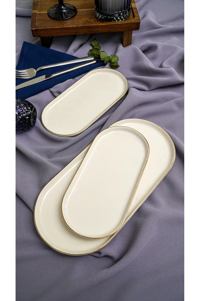 Farika Porselen Zühre Altın Yaldız 3 Parça Porselen Sunum Tabağı - 2