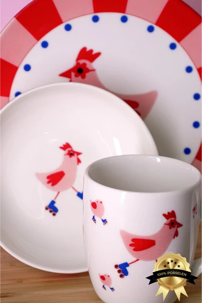 Farika Porselen Pembe Kanat 3 Parça Porselen Mama Takımı