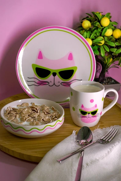 Farika Porselen Pamuk Şeker 3 Parça Porselen Mama Takımı - 3