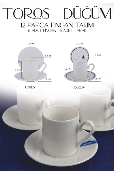 Farika Porselen Toros 12 Parça 6 Kişilik Porselen Kahve Fincan Takımı - 3