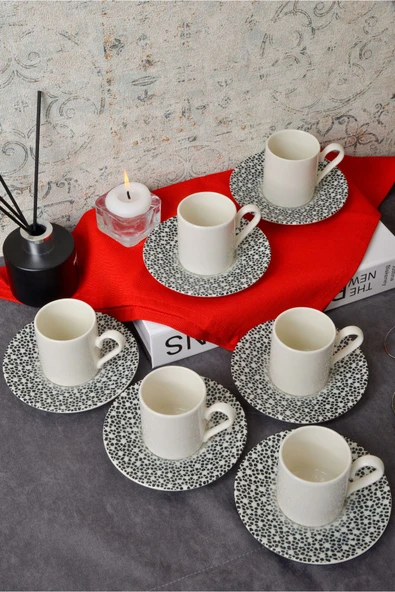 Farika Porselen Dalmaçya 12 Parça 6 Kişilik Porselen Kahve Fincan Takımı - 3