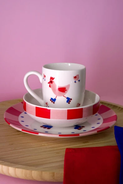 Farika Porselen Pembe Kanat 3 Parça Porselen Mama Takımı - 2