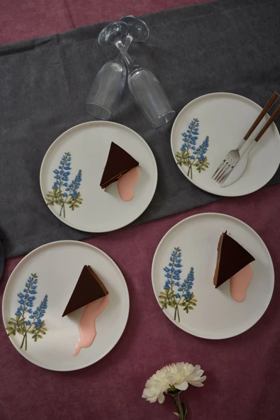 Farika Porselen Hazeran 6'lı Porselen Pasta Tabağı Seti - 3