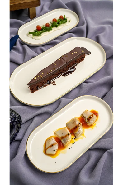 Farika Porselen Zühre Altın Yaldız 3 Parça Porselen Sunum Tabağı - 3