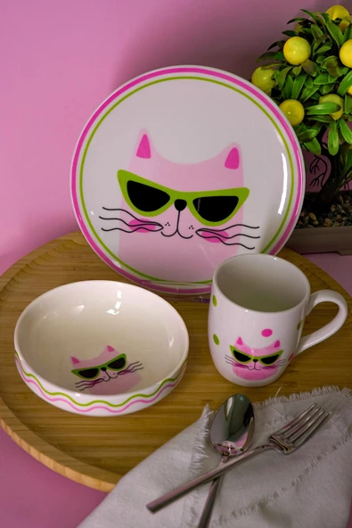 Farika Porselen Pamuk Şeker 3 Parça Porselen Mama Takımı - 2