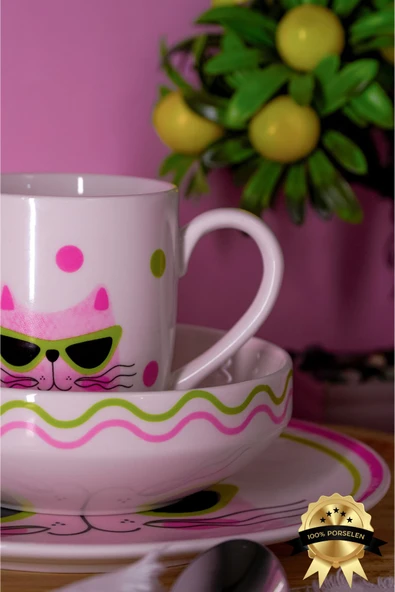 Farika Porselen Pamuk Şeker 3 Parça Porselen Mama Takımı