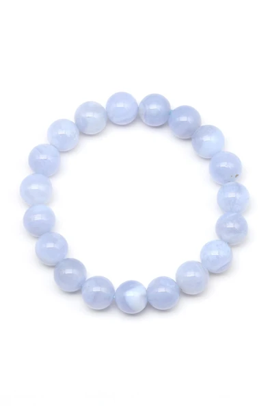 Mavi Kalsedon Doğal Taş Bileklik 11 mm Küre Kesim - Resim 2