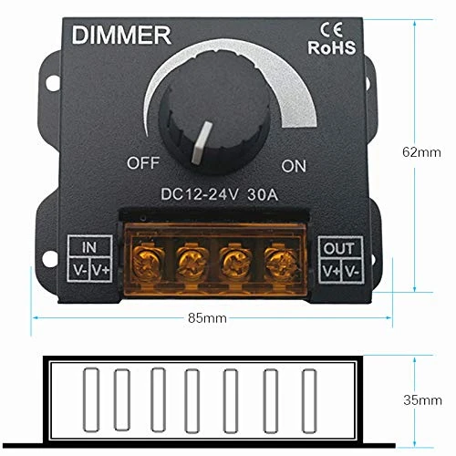Dimmer DC 12V-24V 30A LED ışık bandı regülatörü LED şeritler için ışık kontrolü siyah karartma cihaz - 8