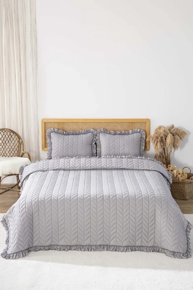 Rivaİstanbul Miranda Fırfırlı Çift Kişilik Yatak Örtüsü Takımı 3 Parça Uyku & Çeyiz Seti - Resim 3