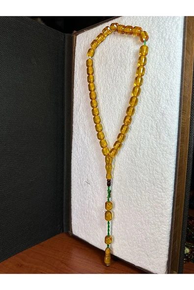 SIKMA ÇUBUK KEHRİBAR TESBİH 6MM X10MM SARI RENKLİ KAPSÜL KESİM HEDİYE T-270