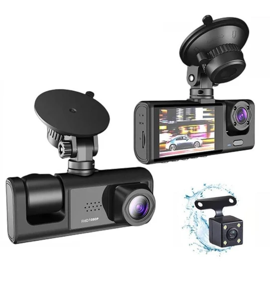 1080P DVR 3 Adet Ön Arka iç Geniş Açılı Sürüş Kaydedici 2 İnç Ekranlı Gece Görüşlü Araç Kamerası