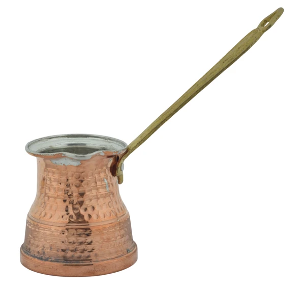 Orijinal Dövme Bakır 260ml Kalın Taban Prinç Sap Büyük Cezve