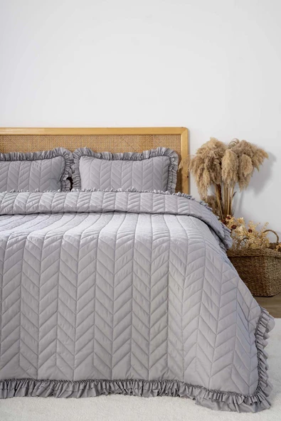 Rivaİstanbul Miranda Fırfırlı Çift Kişilik Yatak Örtüsü Takımı 3 Parça Uyku & Çeyiz Seti - Resim 2