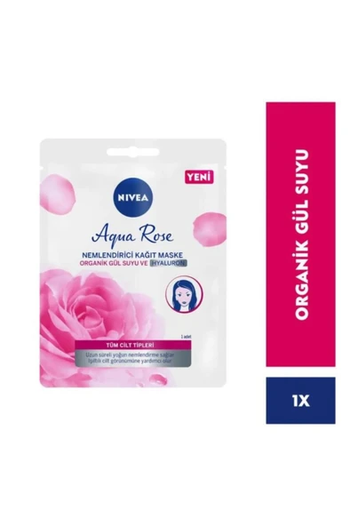 NIVEA Aqua Rose Organik Gül Suyu Içerikli Nemlendirici Kağıt Maske, Yoğun Nemlendirici, Hyaluron, 1 Adet ürün görseli