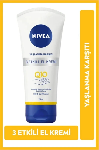 NIVEA Q10 Yaşlanma Karşıtı 3 Etkili El Bakım Kremi 75ml, UV Filtresi, Nemlendirici, Cilt Tonu Eşitleyici