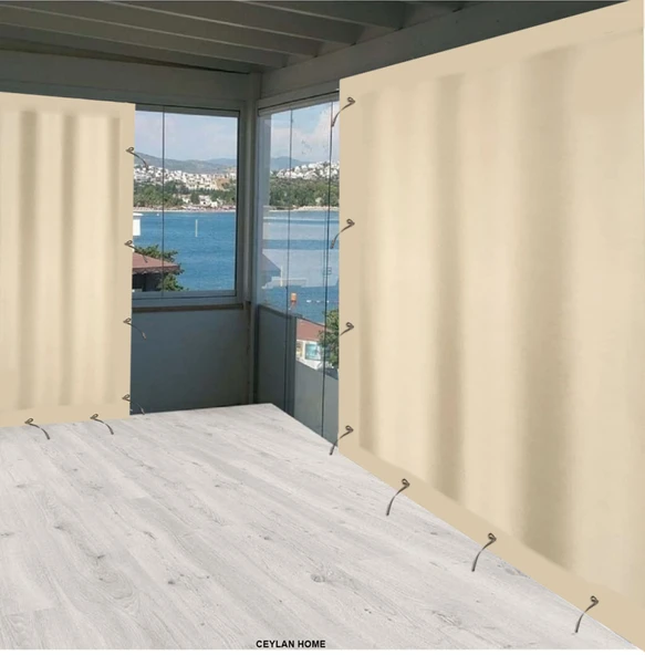 Ceylan Home Balkon Perdesi Brandası Düz Krem Bağcıklı 500x250