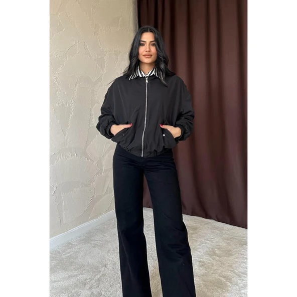 Siyah Parçalı Bomber Ceket