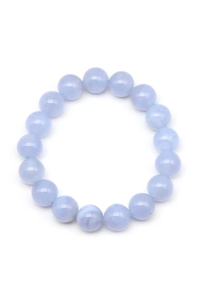 Mavi Kalsedon Doğal Taş Bileklik 12 mm Küre Kesim - Resim 2