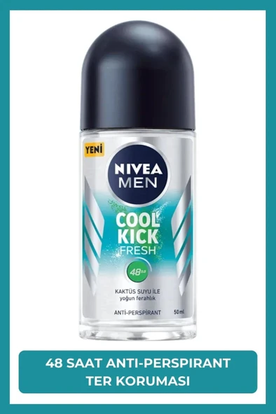NIVEA MEN Erkek Roll-on Deodorant Cool Kick 50ml, 48 Saat Anti-perspirant Ter Koruma, Kaktüs Suyu,Ferahlık ürün görseli