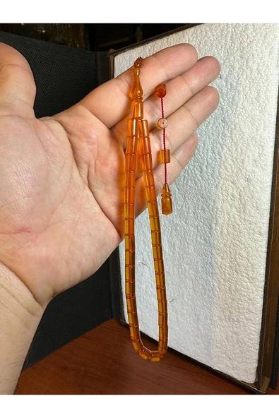 ATEŞ KEHRİBAR TESBİH SARI RENKLİ 7MMX11MM KESME KESİM HEDİYE T-269