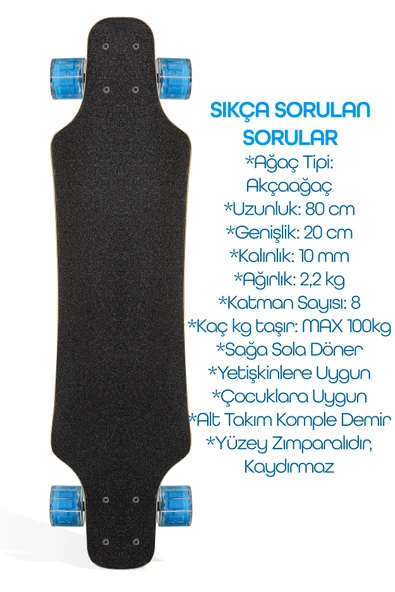 Kaykay + Koruyucu Set Silikon Teker Diz Dirsek El Koruma Seti Skeleton Model Zımparalı Skateboard - 5