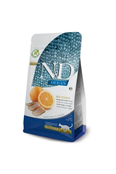N&D Ocean Ringa Balığı & Portakal Kısırlaştırılmış Yetişkin Kedi Maması, 5 Kg