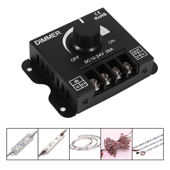Dimmer DC 12V-24V 30A LED ışık bandı regülatörü LED şeritler için ışık kontrolü siyah karartma cihaz - 3