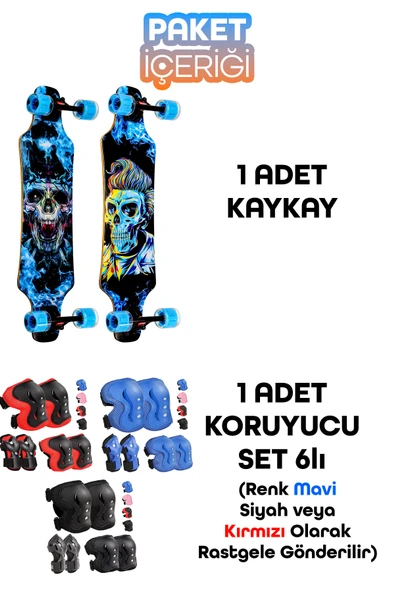 Kaykay + Koruyucu Set Silikon Teker Diz Dirsek El Koruma Seti Skeleton Model Zımparalı Skateboard - 2