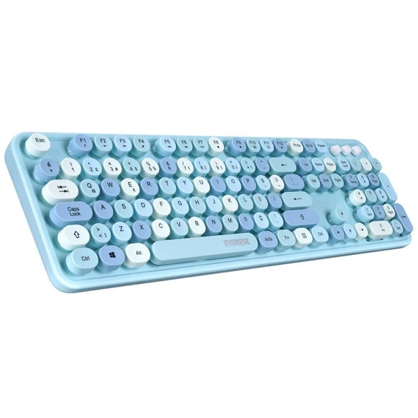 Everest ROUND KM-6282 Renkli Tuşlu Mavi Kablosuz Q Multimedia Klavye + Mouse Set - 2