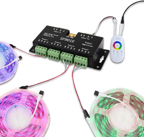 RGB Sinyal Amplifikatörü Tekrarlayıcı Adreslenebilir Programlanabilir LED Şerit SP901E Piksel kontrol cihazı - 2